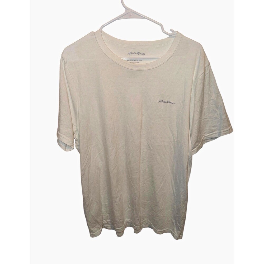 Eddie Bauer Men's White Logo Crew Neck Short Sleeve Cotton/Poly Jersey T-Shirt L